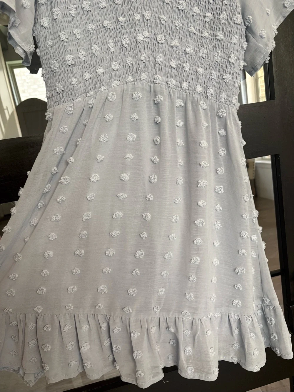 Blue Swiss Dot Smocked Babydoll Dress Cottagecore Mini Dress - L - Picture 5 of 9